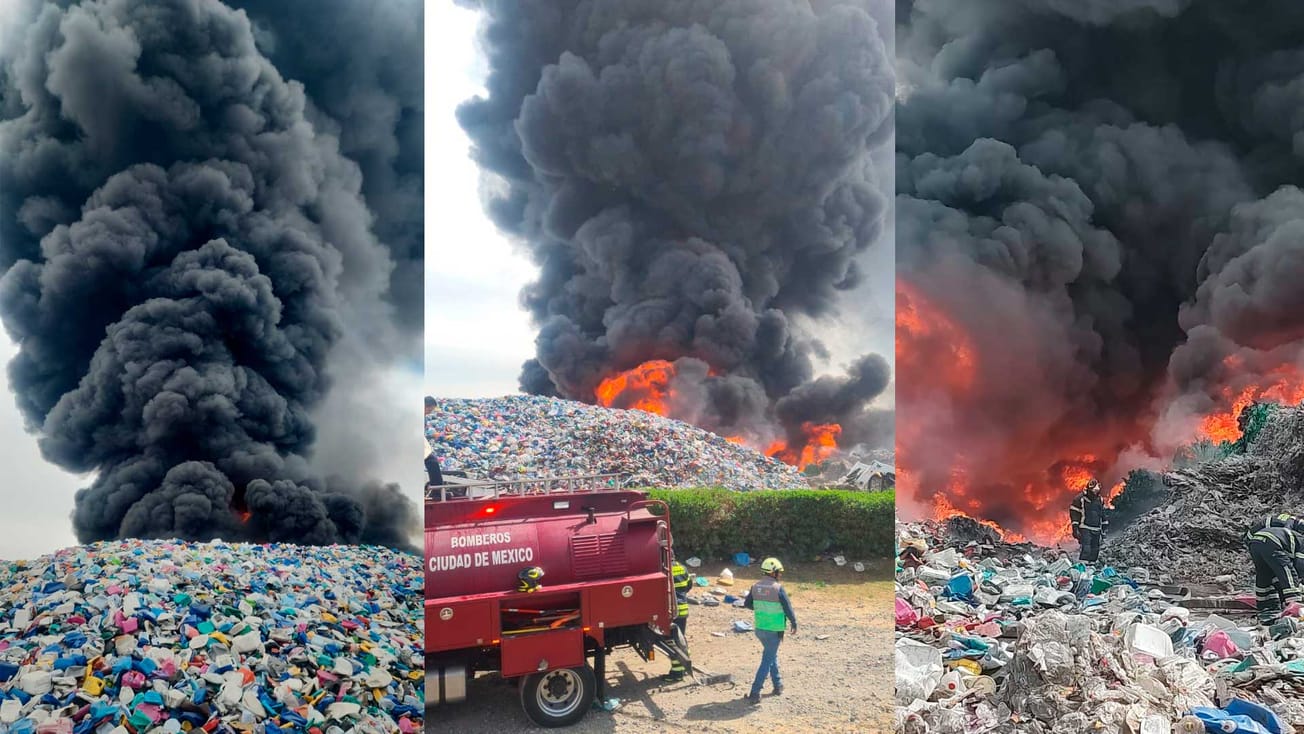 (Video) Fuerte incendio en planta recicladora de Valle de Chalco