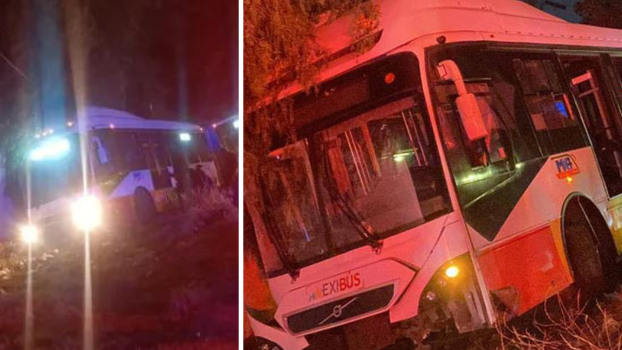 (VIDEO) Mexibús cae a desnivel; chofer se habría desmayado