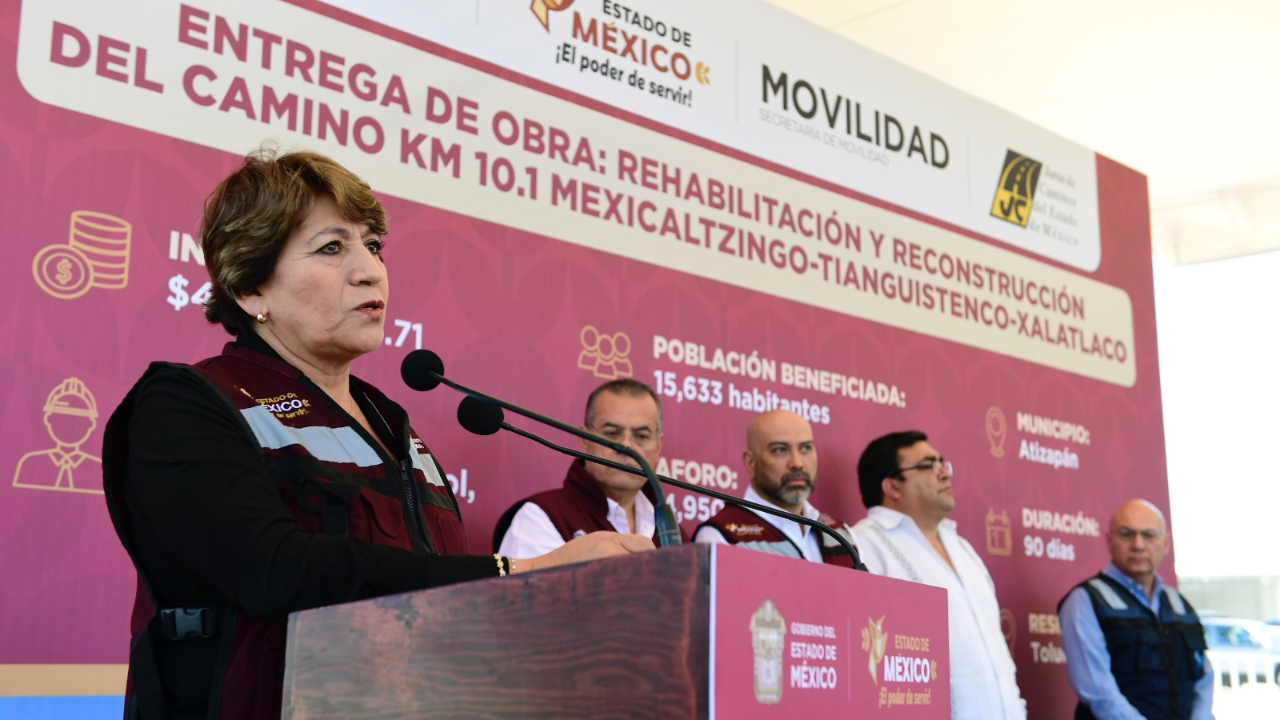Entrega Gobernadora Delfina Gómez Álvarez, rehabilitación de caminos y carreteras en Valle de Toluca