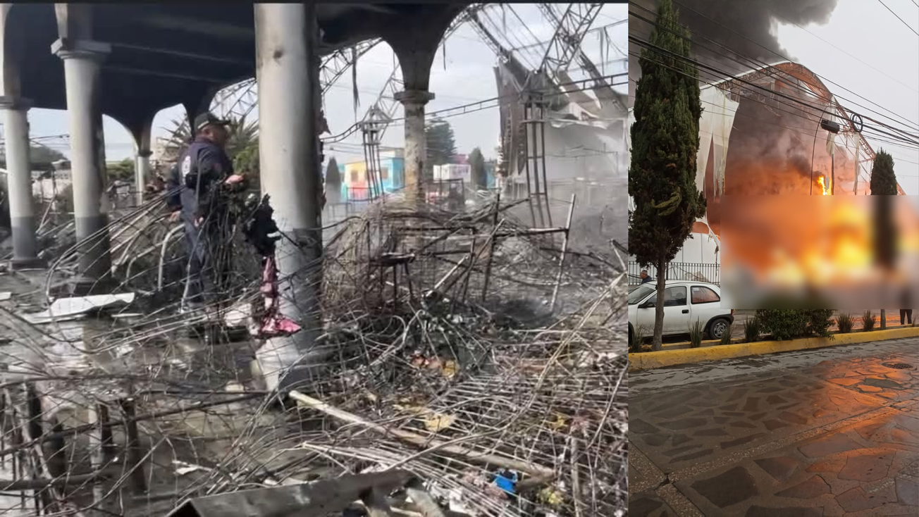 Así se vivió el incendio en un bazar navideño en Teoloyucan, Edomex