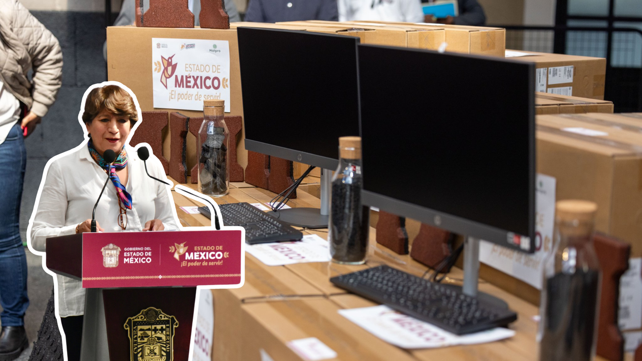 Delfina Gómez entrega computadoras a estudiantes mexiquenses